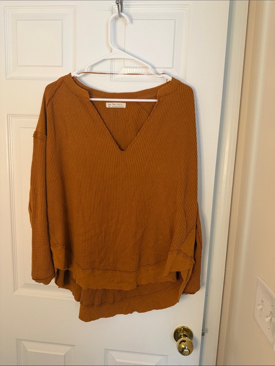 We The Free Tops - FP We The Free Laguna Thermal Oversized Waffle Knit V-Neck Top Rust S
